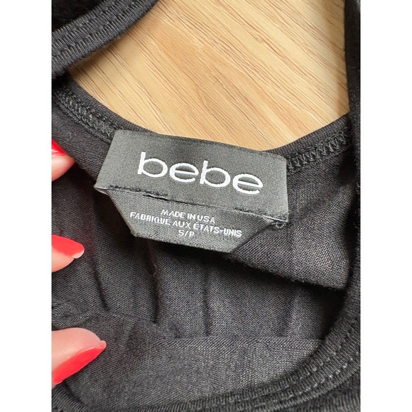 Bebe Cold Shoulder‎ Top Long Sleeve Rhinestone Graphic Small - Picture 3 of 4